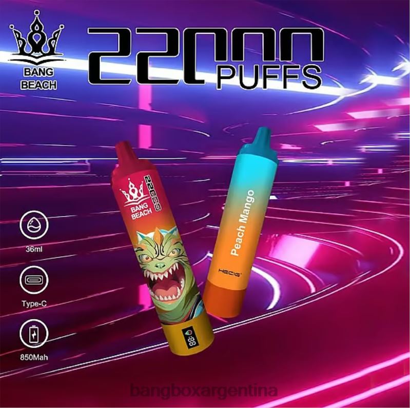 Bang Box Puffs 42VDP24 mango durazno | Bang Beach Pantalla inteligente de 22000 inhalaciones.
